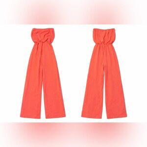 Rolla Coaster Los Angeles Strapless Wide Leg Jumpsuit Neon Coral Size Small